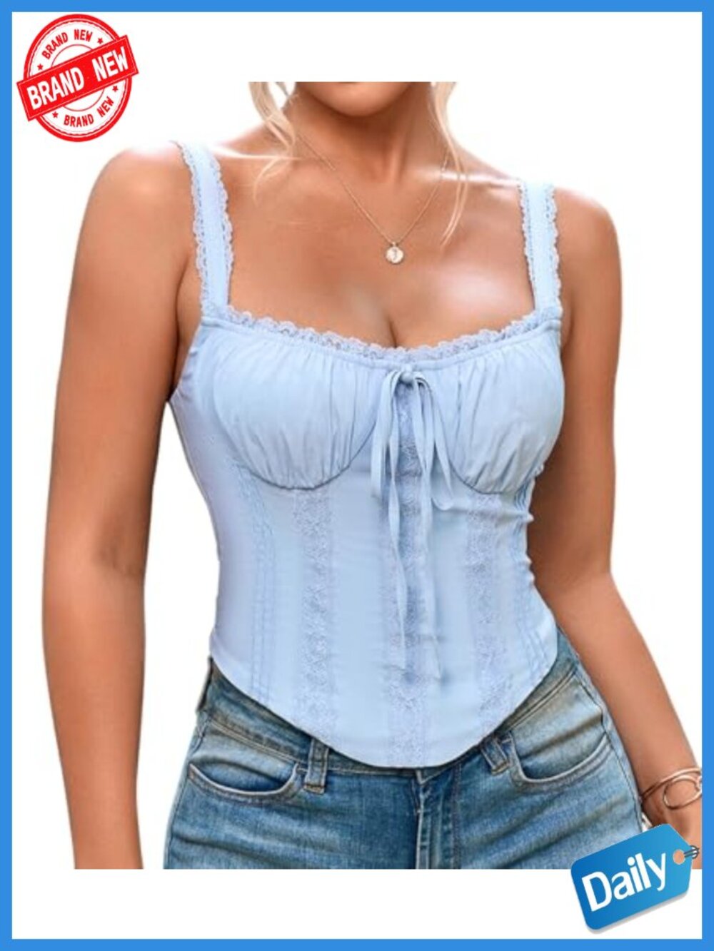 Lace Corset Top Y2K Bustier Tank Zip Back Square Neck Going Out
